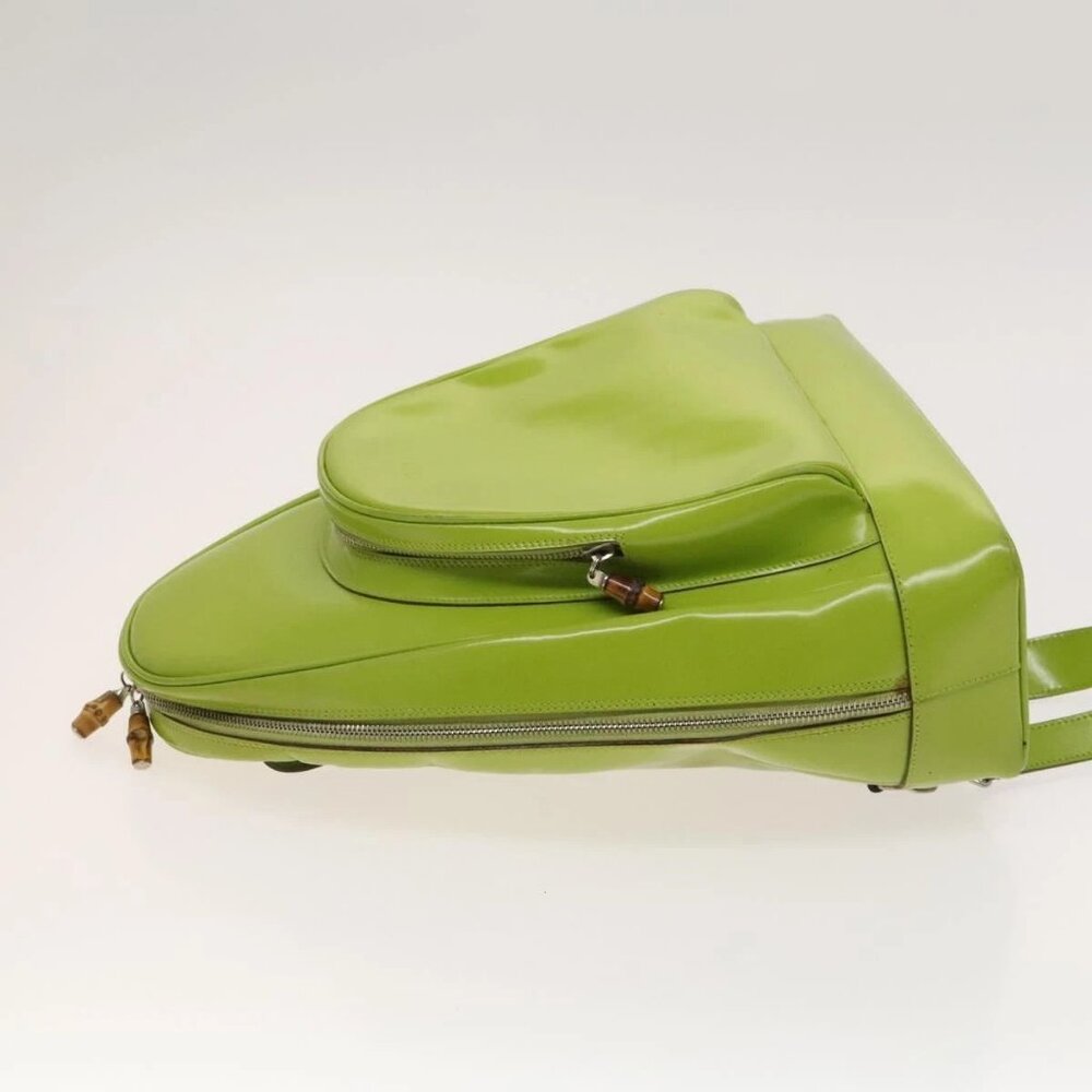 GUCCI Bamboo Body Bag Patent leather Green - Picture 4 of 16